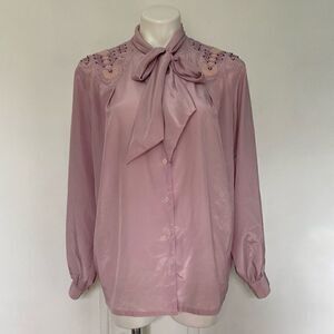 Richard Martin 80s Beaded Embroidered Shoulder Neck Tie Button Down